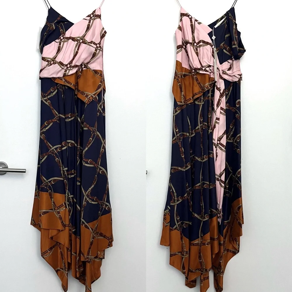 NWT Jonathan Simkhai Runway Saddle-Print Asymmetric Scarf Midi Dress size 6 - Picture 7 of 11